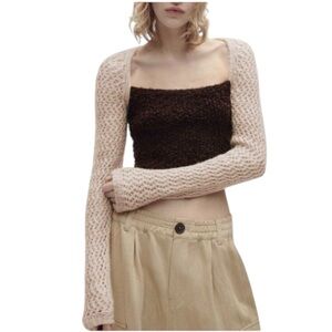 ZARA Sweater Womens Size S Multicolor Crochet Knit Cropped Pullover Long